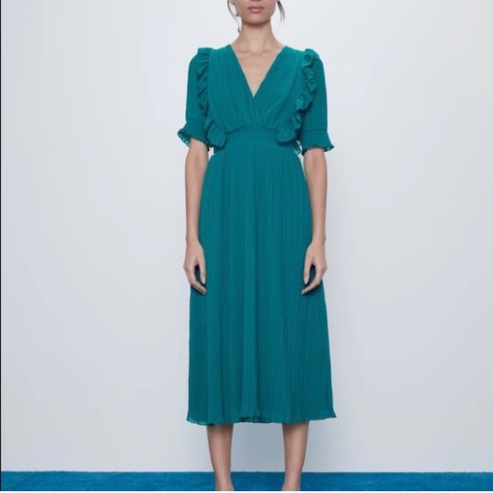 Teal Zara Pleated Dress